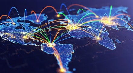 World map illuminated with global connections and digital network lines
