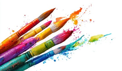 Vibrant photo of paintbrushes with colorful paint