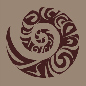 Tribal spiral maori isolated, polinesian symbol, swirl ornament vector flat