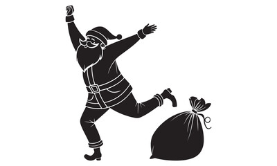 Excited santa claus running with a big gift sack for christmas
