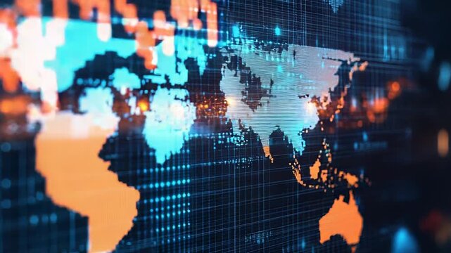 Digital world map displaying global financial data - Powered by Adobe