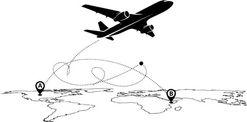 Airplane flying in the sky over the world