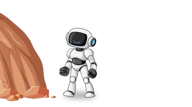 Robot Uses Jetpack and Punches Through Rocky Cliff Barrier