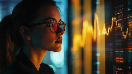 Woman analyzing financial data on a digital screen - Powered by Adobe