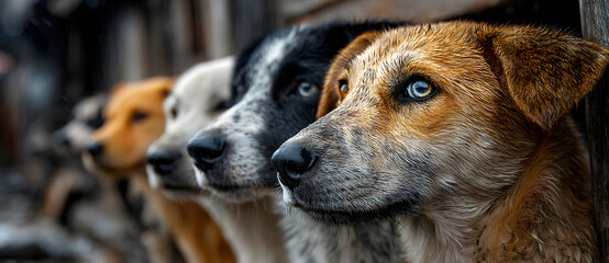 homeless row of dogs to adopt