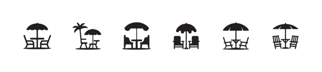 Beach tree & chair vector silhouette illustration logo, beach chair and umbrella silhouette collection palm tree,  vector illustration EPS 10.  © MdJahid