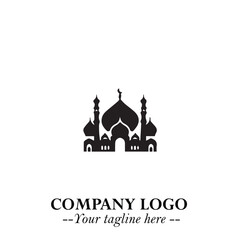 Dome Mosque Logo Symbol in Black on the White Background with Elegant Islamic Architecture Design