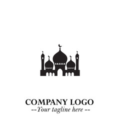 Dome Mosque Logo Symbol in Black on the White Background with Elegant Islamic Architecture Design