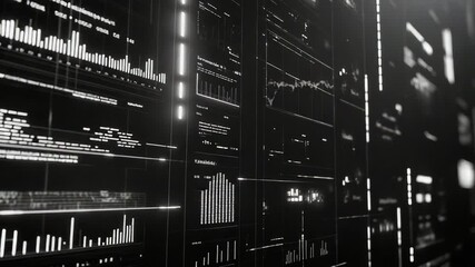 Financial data analysis charts showing big screen information - Powered by Adobe