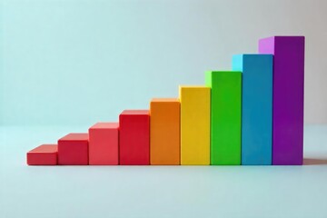 A close-up shot of a perfectly aligned row of colorful building blocks, extending horizontally across the frame, suggesting a concept of progress or continuous growth , play, horizontal, next step