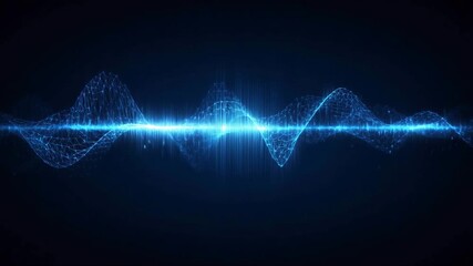 Abstract sound wave on a digital blue technology background. Audio equalizer element for music, radio, or voice visualization. Modern  concept in low-poly wireframe style. - Powered by Adobe