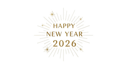 Celebrate a dazzling new year with a radiant 'Happy New Year 2026' festive graphic, perfect for greetings and invitations.