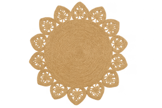 Round jute braided rug with scalloped edge