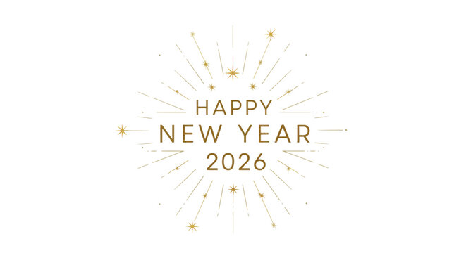 Celebrate the arrival of 2026 with this elegant golden 'Happy New Year' burst design, perfect for festive greetings and event promotions.