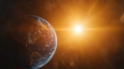 Fototapeta premium Earth and Sun: A Beautiful Cosmic Dance Captured in Space. View the Stunning Colors of Our Planet and Star in Harmony.