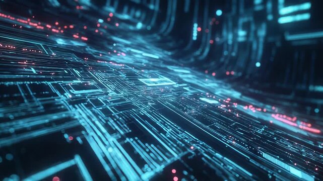 Digital circuit board abstract creating network connectivity and data flow - Powered by Adobe