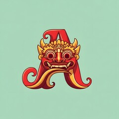 Letter A with Balinese Mask Illustration for Alphabet Design.