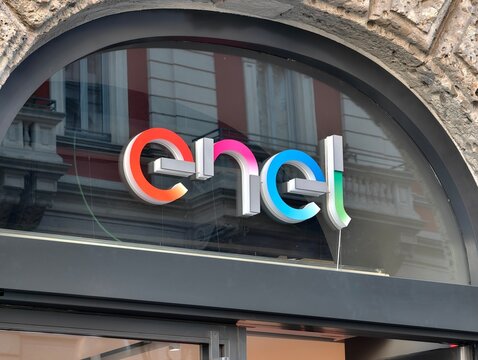 Milan,Italy-Sep.29th 2025: Enel brand logo on store 
