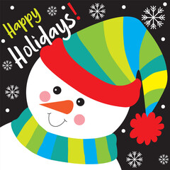 Christmas card, gift bag or box design with cute snowman
