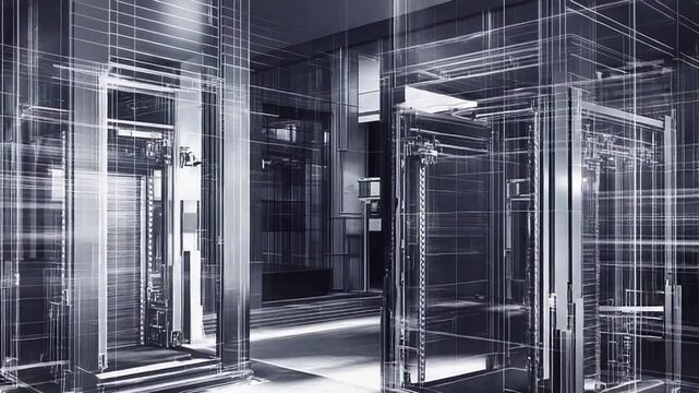 Modern elevator system blueprint illustrating building construction technology