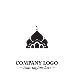 Dome Mosque Logo Symbol in Black on the White Background with Elegant Islamic Architecture Design