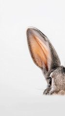 Obraz premium Close-up of a rabbit peeking from the side against a white background. 