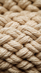 Macro view of woven rope texture in natural fibers.
