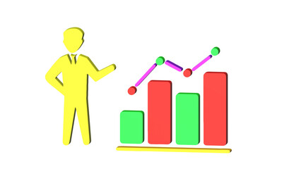 3D Bar and Line Graph – Data Visualization on png transparent