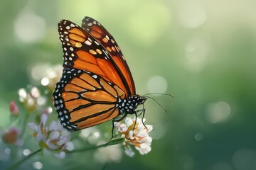 Fototapeta premium Hyper-detailed monarch butterfly study in nature, vibrant colors and delicate wing patterns