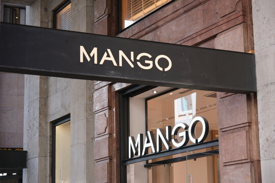 Milan,Italy-Sep.29th 2025: MANGO brand logo on store 