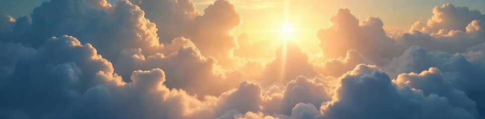 Fototapeta premium Heavenly light streams through clouds, illuminating a majestic, ethereal landscape Perfect for religious, spiritual, or fantasy projects needing a divine backdrop , spiritual, belief