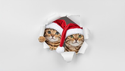 Festive cats in santa hats holiday home animal photography cozy interior playful perspective christmas spirit