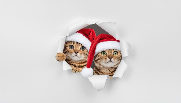 Festive cats in santa hats holiday home animal photography cozy interior playful perspective christmas spirit