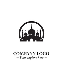 Dome Mosque Logo Symbol in Black on the White Background with Elegant Islamic Architecture Design