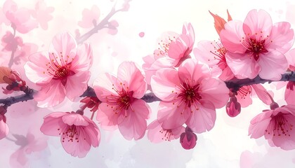 Close-up of blossoming pink flowers on branches, soft lighting