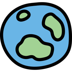 Simple Blue Planet Earth Illustration With Green Landmasses On Transparent Background Hand Drawn Style