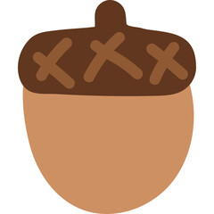 Simple Brown Acorn Illustration With Detailed Cap and Smooth Nut Body On Transparent Background