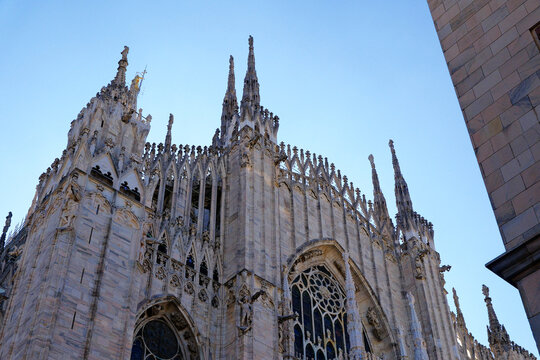 low angle view of exterior wall of Milan Cathedral