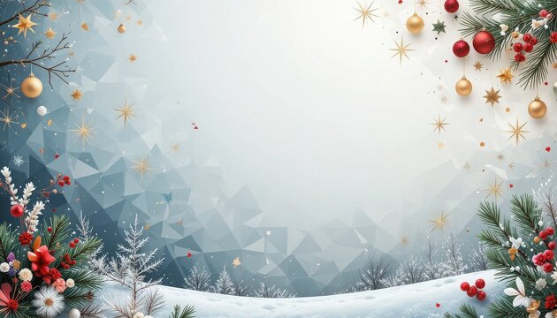 Festive Season's Embrace: An abstract winter wonderland, adorned with shimmering decorations and evergreen branches, evokes the magic and warmth of the holiday season.