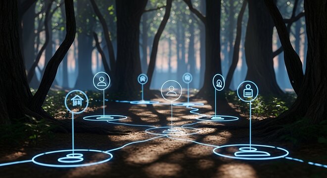 Futuristic Network in a Mystical Forest - Digital Connectivity. - Powered by Adobe