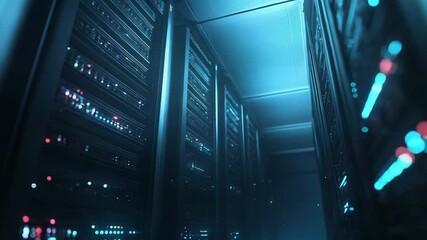 Server racks computing data in a modern data center - Powered by Adobe