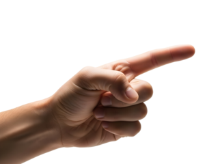 Confident hand pointing forward signaling direction choice or crucial decision making for success