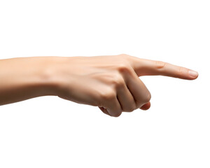 Elegant female hand pointing forward with precision, indicating direction or making a choice, perfect for presentations and marketing.