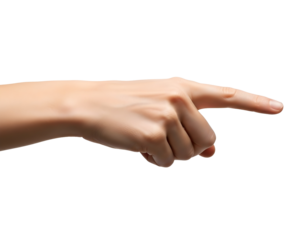 Elegant female hand pointing forward with precision, indicating direction or making a choice, perfect for presentations and marketing.
