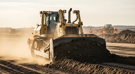Heavy machinery clearing and leveling land for construction or development projects