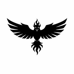 Obraz premium A powerful and stylized black phoenix with fiery head and tail, wings spread wide.