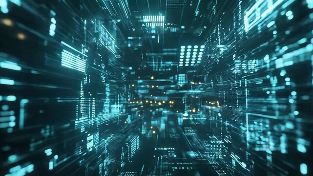 Digital data moving through abstract technology tunnel