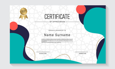 Colorful Certificate Template For Appreciation and Achievement. Features geometric shapes and award icons, perfect for professional or educational achievements. eps 10
