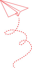 vector illustration of a red paper airplane following a dashed flight path