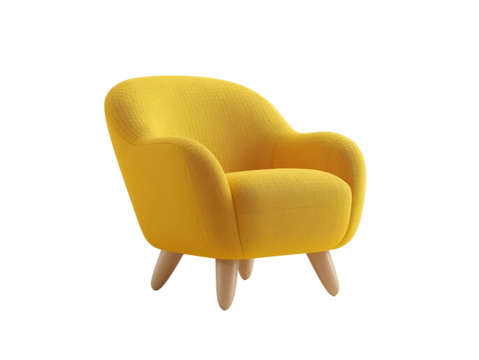 Modern Cozy Yellow Armchair with Soft Rounded Shape Isolated on a Clean White Studio Background